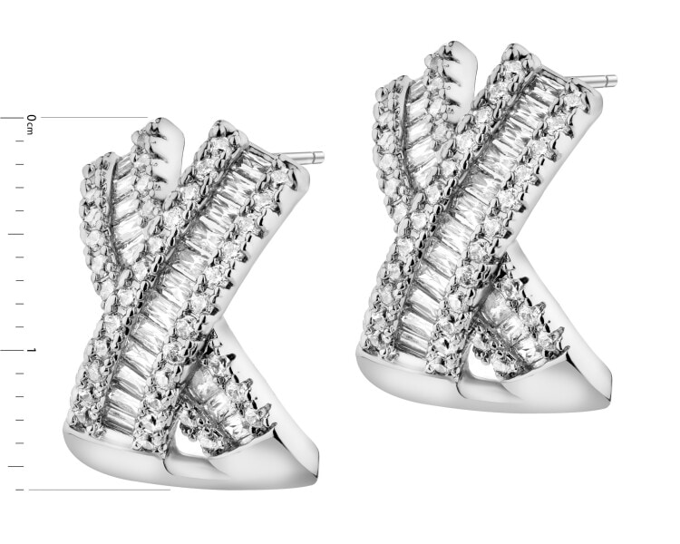 Rhodium-Plated Brass, Rhodium-Plated Silver Earrings with Cubic Zirconia