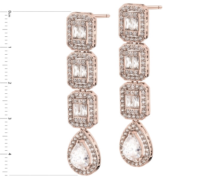 Gold-Plated Brass, Gold-Plated Silver Dangling Earring with Cubic Zirconia