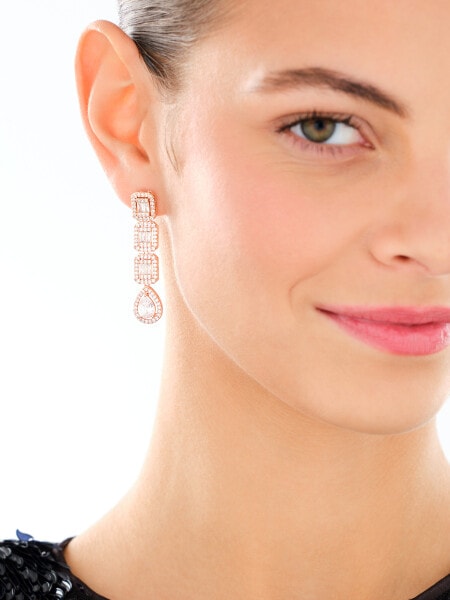 Gold-Plated Brass, Gold-Plated Silver Dangling Earring with Cubic Zirconia