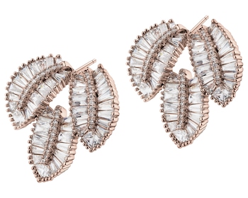 Kolczyki z mosiądzu pozłacane z cyrkoniami - liście