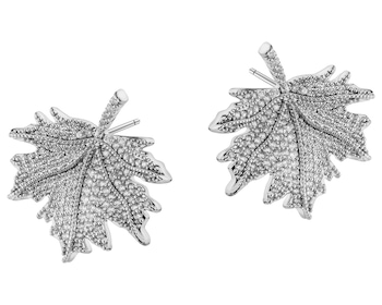 Kolczyki z mosiądzu rodowane z cyrkoniami - liście