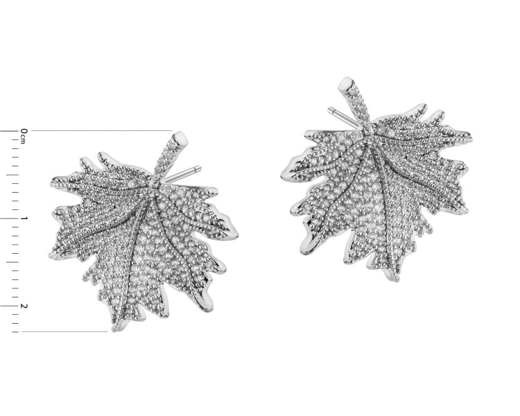 Kolczyki z mosiądzu rodowane z cyrkoniami - liście