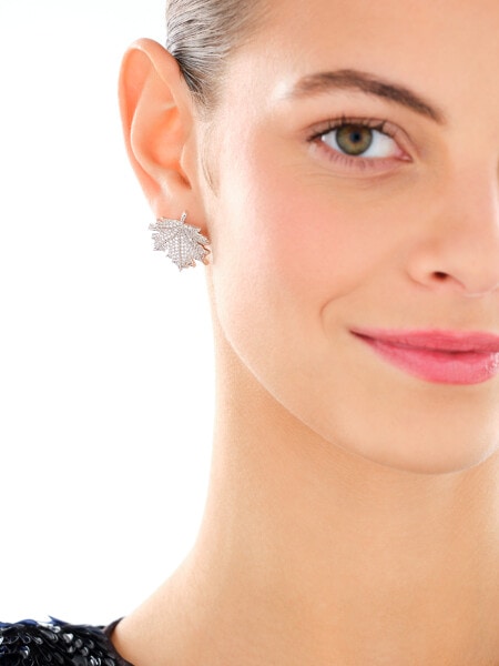 Kolczyki z mosiądzu rodowane z cyrkoniami - liście