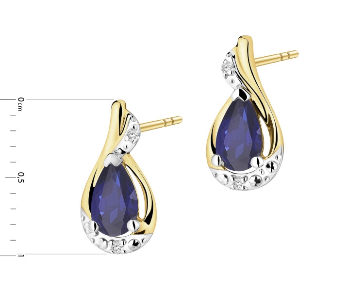 Kolczyki z żółtego złota z diamentami i szafirami syntetycznymi - próba 585