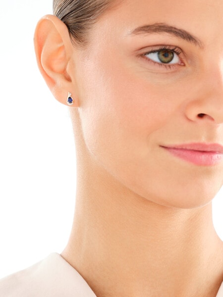 Kolczyki z żółtego złota z diamentami i szafirami syntetycznymi - próba 585