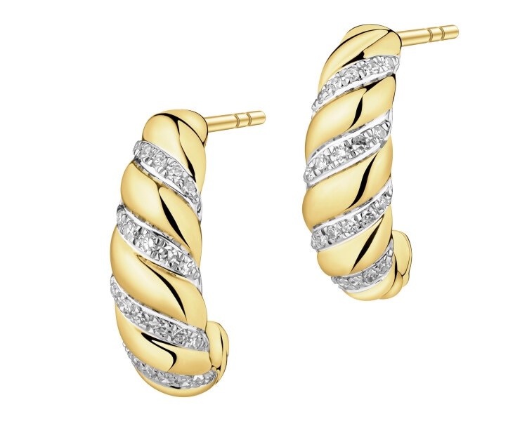 Kolczyki z żółtego złota z diamentami - 0,15 ct - próba 585