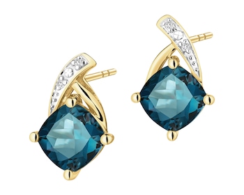 Kolczyki z żółtego złota z diamentami i Topazami London Blue - próba 375
