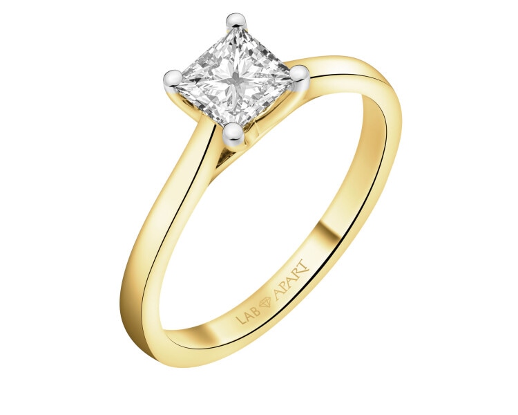 Pierścionek z żółtego złota z diamentem laboratoryjnym - 1,01 ct - próba 750