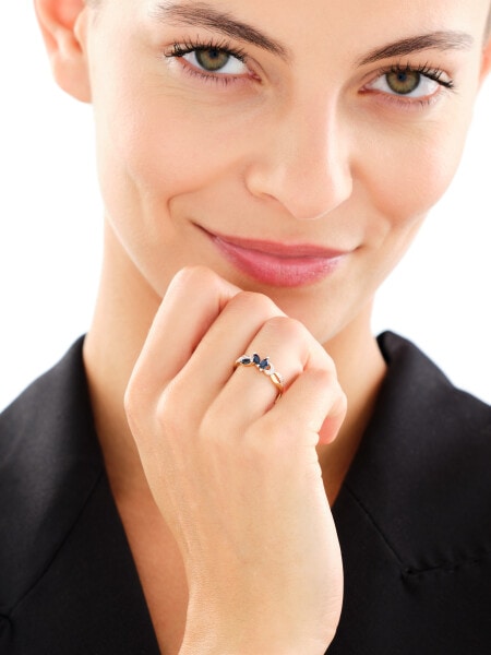 Pierścionek z żółtego złota z diamentami i szafirami - próba 585