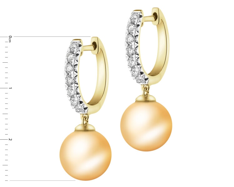 Kolczyki z żółtego złota z brylantami i perłami - próba 750