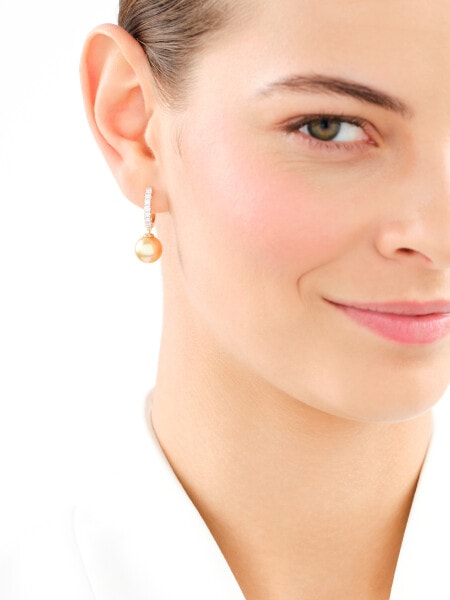 Kolczyki z żółtego złota z brylantami i perłami - próba 750