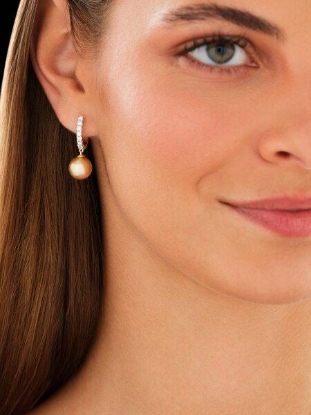 18 K Rhodium-Plated Yellow Gold Dangling Earring - fineness 18 K