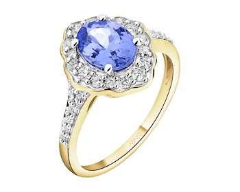 Pierścionek z żółtego złota z brylantami i tanzanitem - próba 585