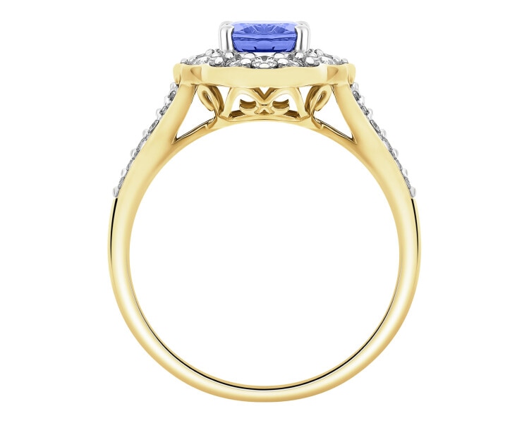 Pierścionek z żółtego złota z brylantami i tanzanitem - próba 585