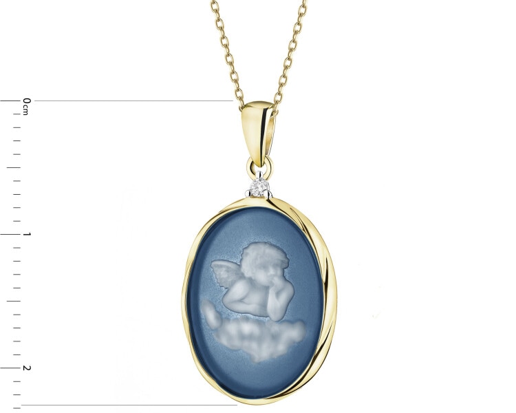 Zawieszka z żółtego złota z brylantem i agatem - kamea, aniołek - próba 585