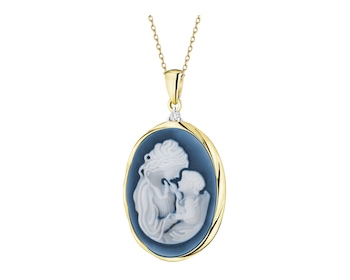 Zawieszka z żółtego złota z brylantem i agatem - kamea - próba 585