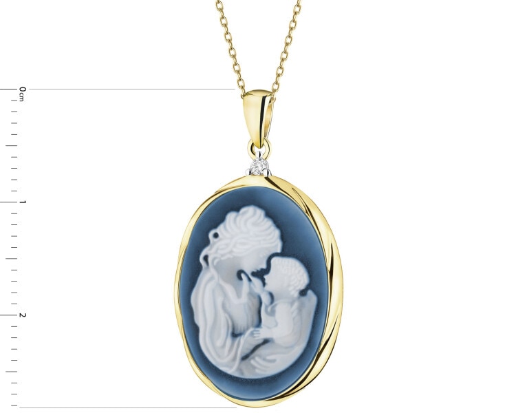 Zawieszka z żółtego złota z brylantem i agatem - kamea - próba 585