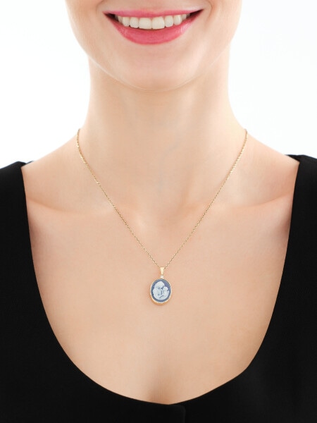 Zawieszka z żółtego złota z brylantem i agatem - kamea - próba 585