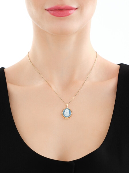 Zawieszka z żółtego złota z brylantem i agatem - kamea, Matka Boska - próba 585