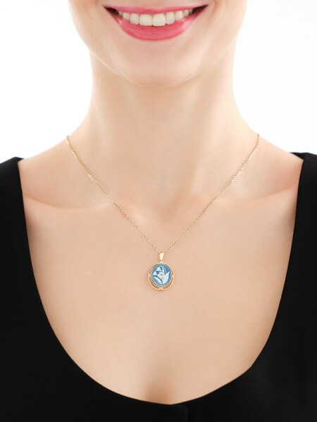 Zawieszka z żółtego złota z brylantem i agatem - kamea, kwiaty - próba 585