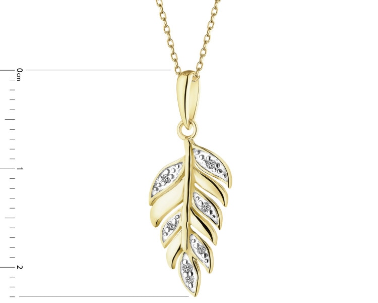 Zawieszka z żółtego złota z diamentami - piórko - 0,05 ct - próba 375