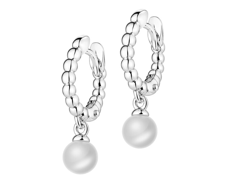 Rhodium Plated Silver Dangling Earring with Pearl
