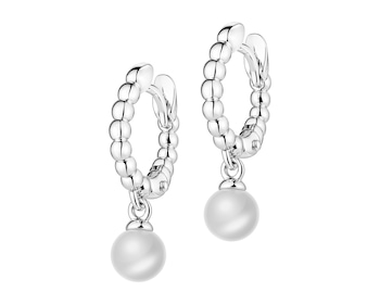 Rhodium Plated Silver Dangling Earring with Pearl