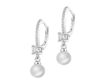 Rhodium Plated Silver Earrings with Pearl