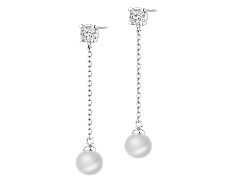 Rhodium Plated Silver Dangling Earring with Pearl