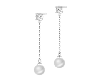 Rhodium Plated Silver Dangling Earring with Pearl