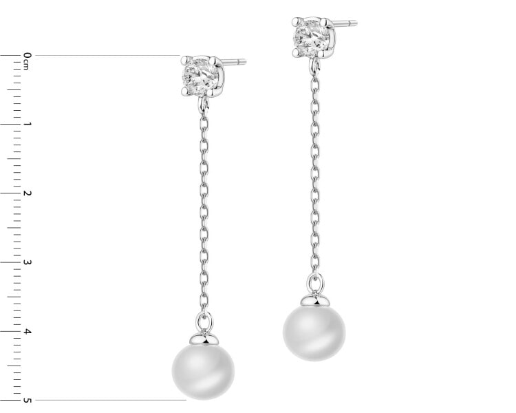 Rhodium Plated Silver Dangling Earring with Pearl