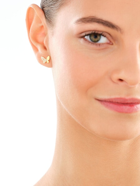 Pozlacené stříbrné náušnice se zirkony - motýli