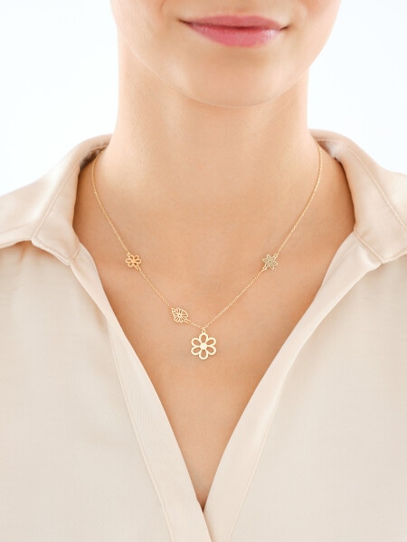 Pozlacený stříbrný náhrdelník - květy