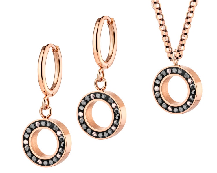 Kolczyki i naszyjnik ze stali szlachetnej z markasytami - komplet