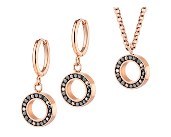 Kolczyki i naszyjnik ze stali szlachetnej z markasytami - komplet