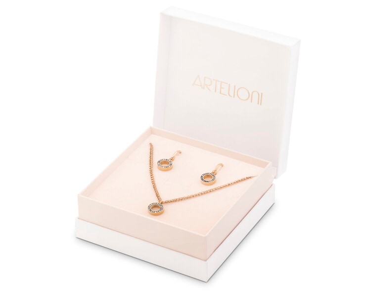 Kolczyki i naszyjnik ze stali szlachetnej z markasytami - komplet