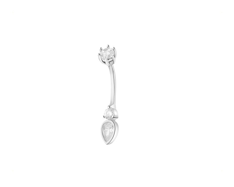 Rhodium Plated Silver Navel Piercing with Cubic Zirconia