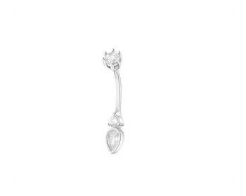 Rhodium Plated Silver Navel Piercing with Cubic Zirconia