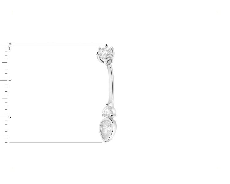 Rhodium Plated Silver Navel Piercing with Cubic Zirconia
