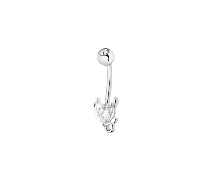 Rhodium Plated Silver Navel Piercing with Cubic Zirconia