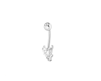 Rhodium Plated Silver Navel Piercing with Cubic Zirconia