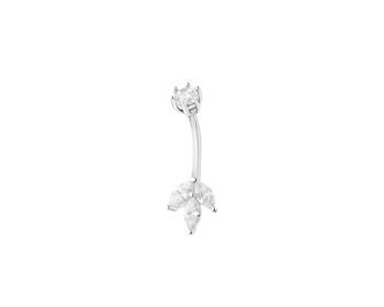 Rhodium Plated Silver Navel Piercing with Cubic Zirconia