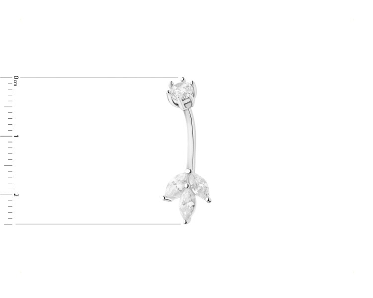 Rhodium Plated Silver Navel Piercing with Cubic Zirconia