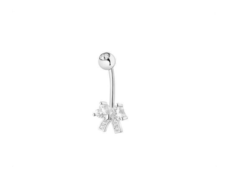 Rhodium Plated Silver Navel Piercing with Cubic Zirconia