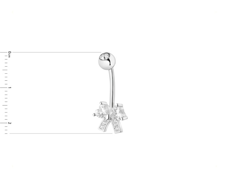 Rhodium Plated Silver Navel Piercing with Cubic Zirconia