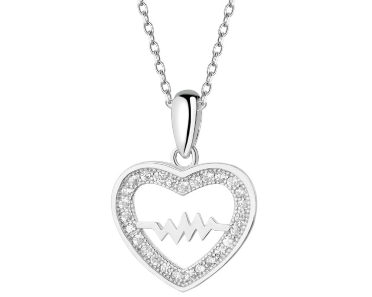Zawieszka srebrna z cyrkoniami - EKG serca, serca