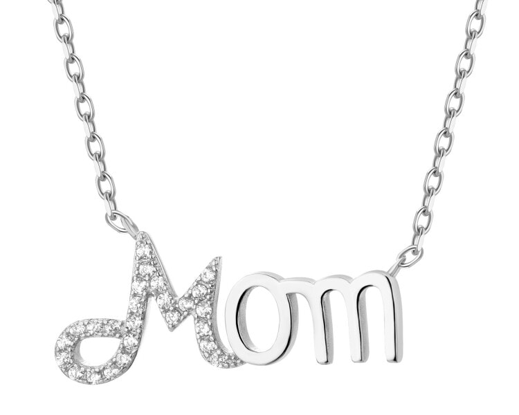 Naszyjnik srebrny z cyrkoniami - mama