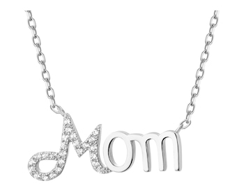 Naszyjnik srebrny z cyrkoniami - mama
