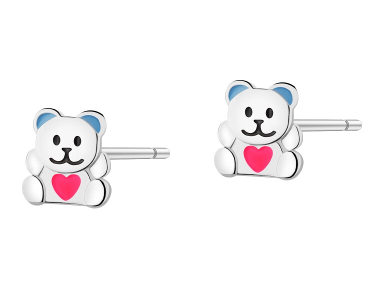 Kolczyki srebrne z emalią - misie