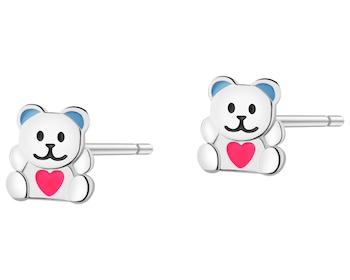 Kolczyki srebrne z emalią - misie